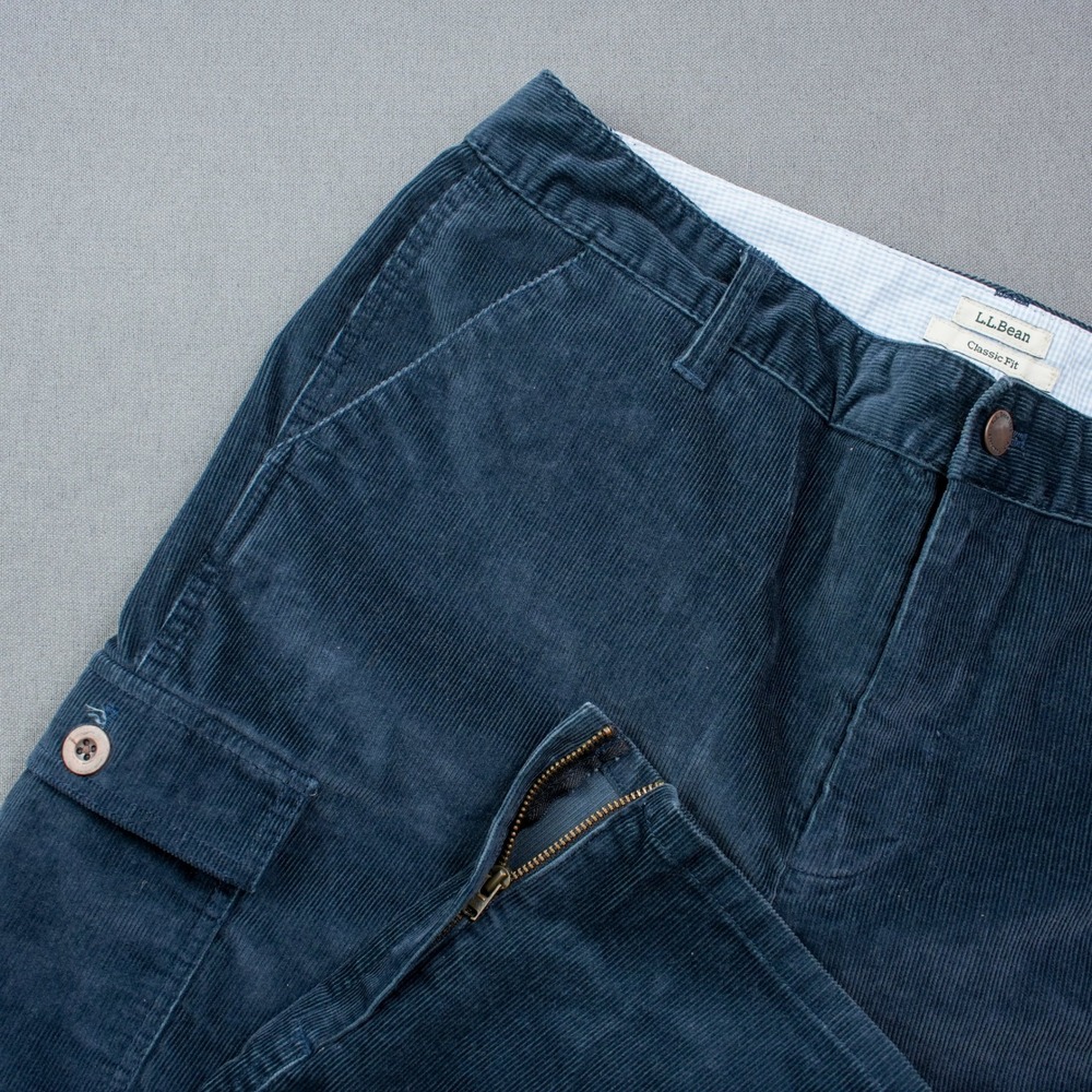 L.L.Bean Classic Fit Corduroy Cargo Pants Blue Women's 14 Retro Preppy Everyday